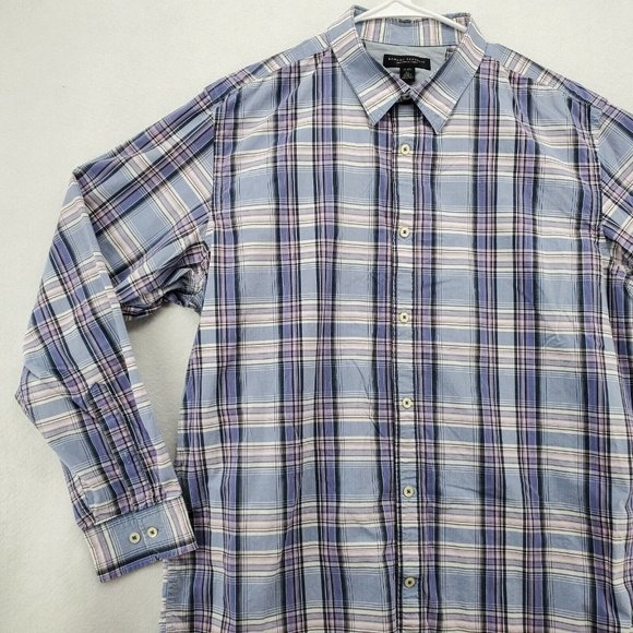 Banana Republic Shirt Men's Long Sleeve Button Up Plaid Oxford Purple XL - Picture 4 of 12